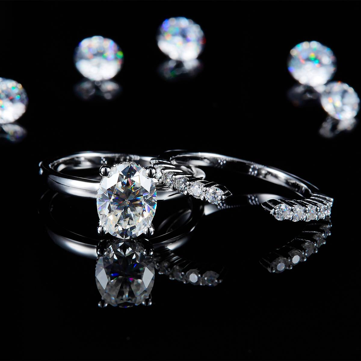 Primary and Secondary Ring S925 Silver Plated Platinum Customized Selection Moissanite 2.0ct