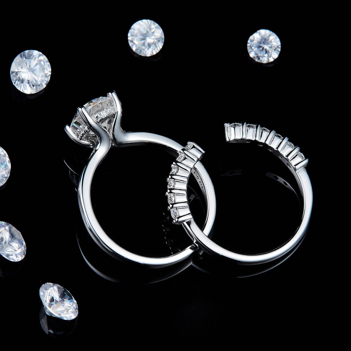 Primary and Secondary Ring S925 Silver Plated Platinum Customized Selection Moissanite 2.0ct