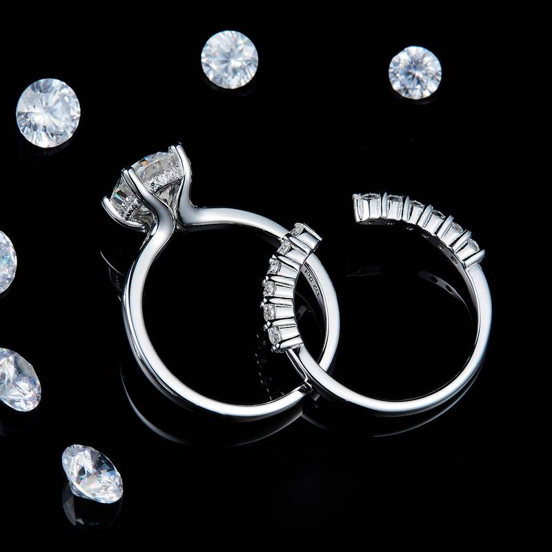 主副套戒S925银镀白金定制选款莫桑钻2.0ct