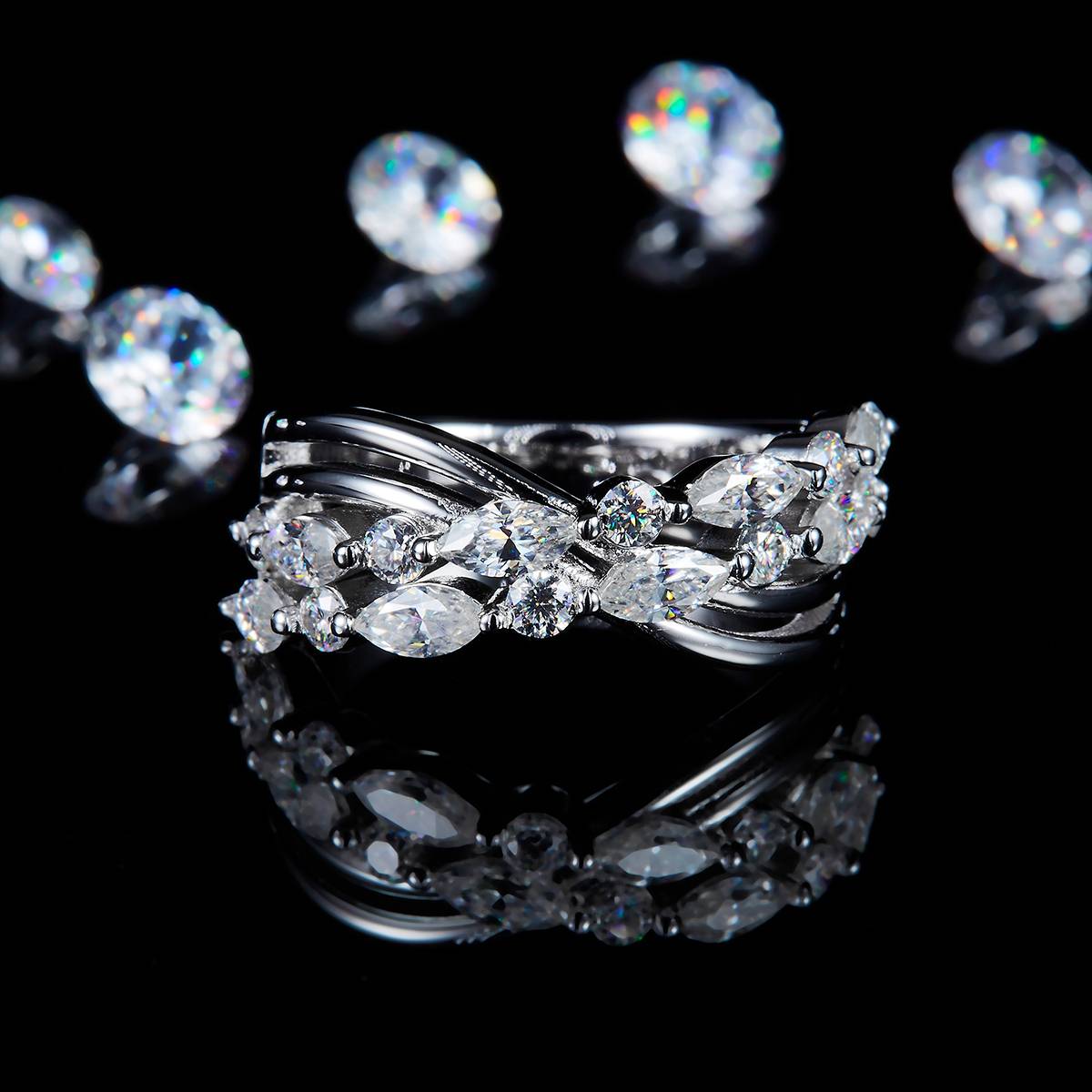 Women's ring S925 silver plated platinum customized selection Moissanite 2.1ct