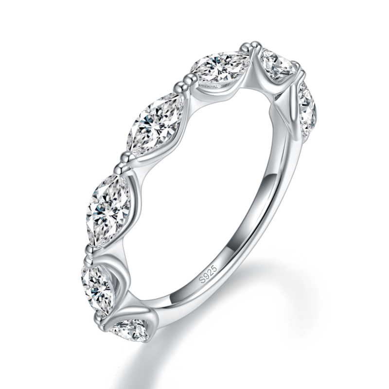 女戒S925银镀白金定制选款副石莫桑钻2.1ct
