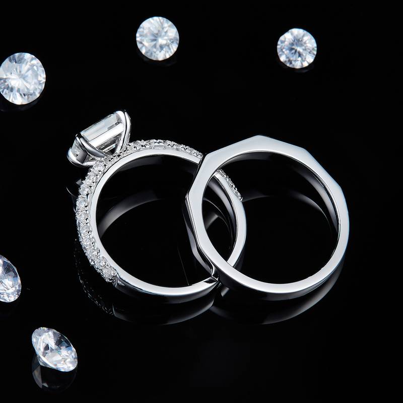 主副套戒S925银镀白金定制选款主石Moissanite1.0ct/副石高碳钻