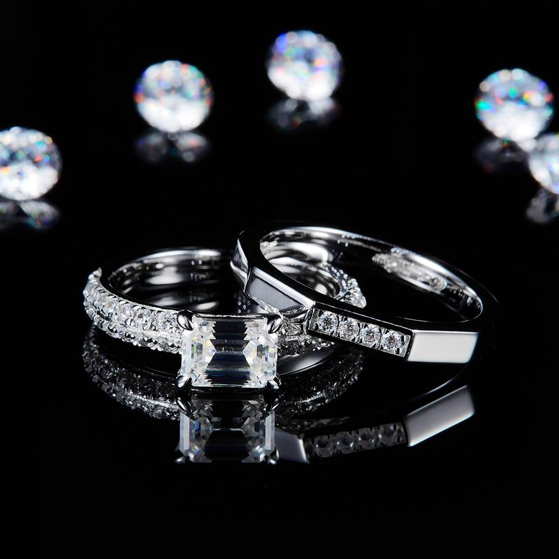 主副套戒S925银镀白金定制选款主石Moissanite1.0ct/副石高碳钻