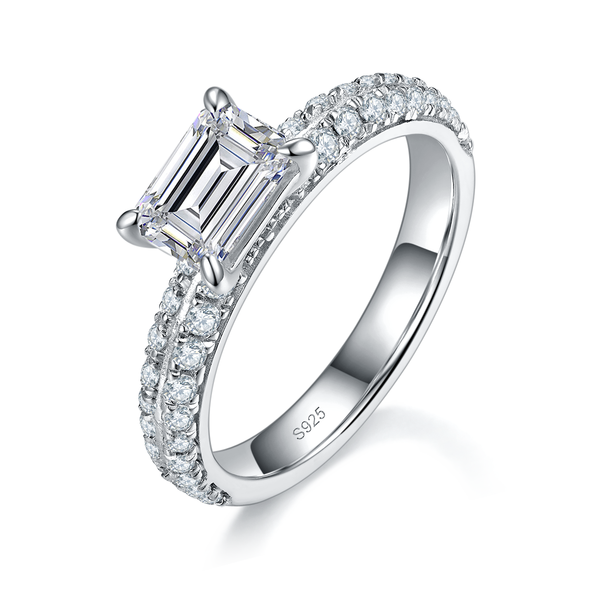主副套戒S925银镀白金定制选款主石莫桑钻1.0ct/副石高碳钻