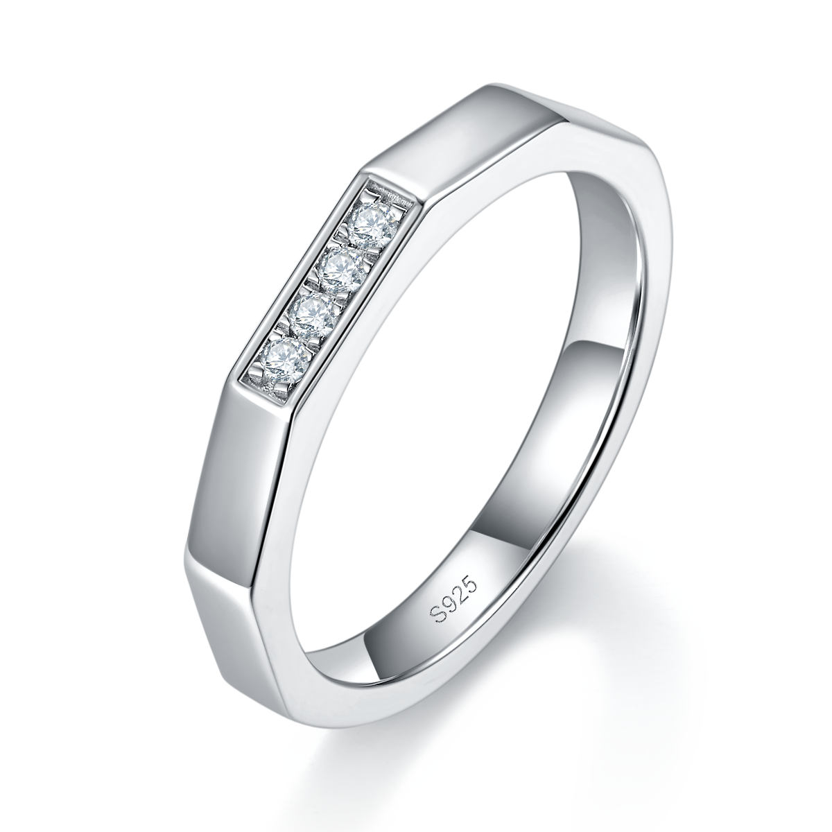 主副套戒S925银镀白金定制选款主石莫桑钻1.0ct/副石高碳钻