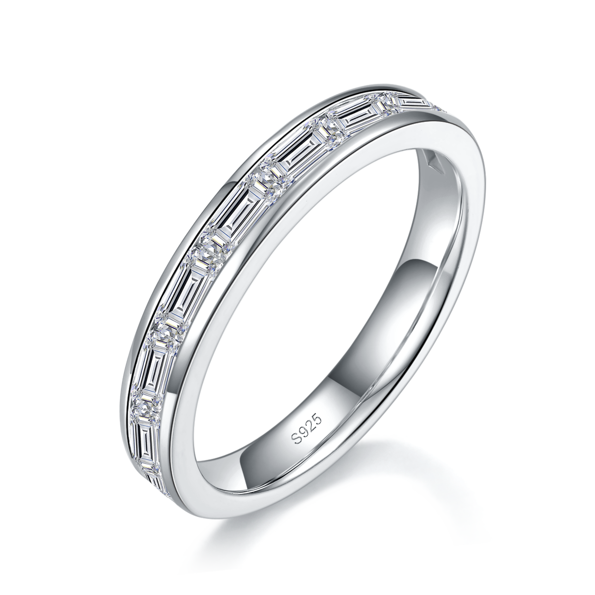 Primary and secondary ring S925 silver plated platinum customized selection Main stone Moissanite 1.0ct/Side Stone Cubic Zirconia