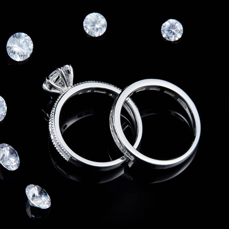主副套戒S925银镀白金定制选款主石Moissanite1.0ct/副石高碳钻