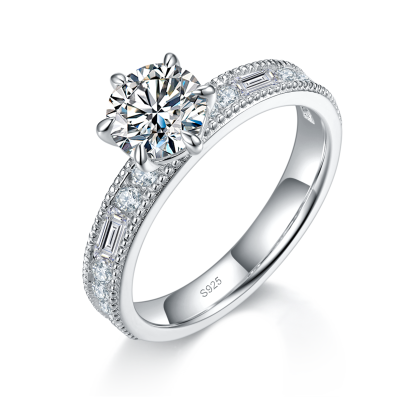 主副套戒S925银镀白金定制选款主石Moissanite1.0ct/副石高碳钻