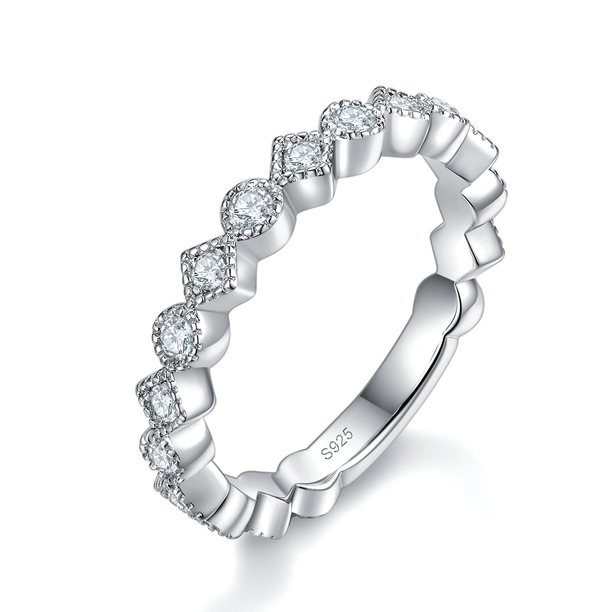 Exquisite small row ring S925 silver plated platinum customized selection Moissanite 0.43ct