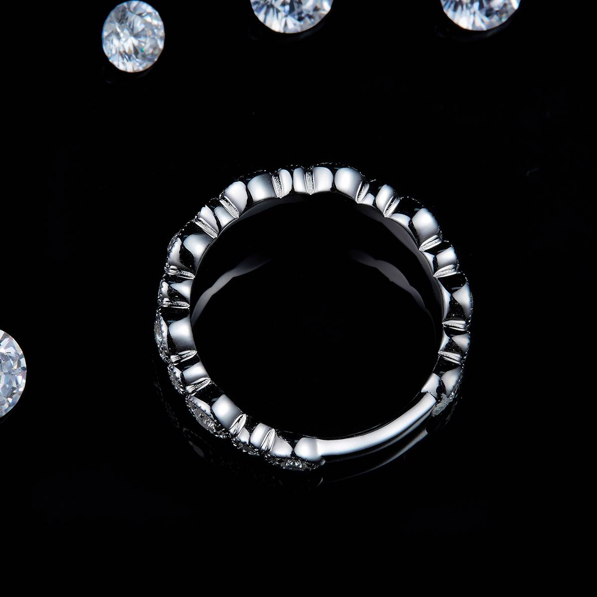 珠边满钻排戒S925银镀白金定制选款莫桑钻0.39ct