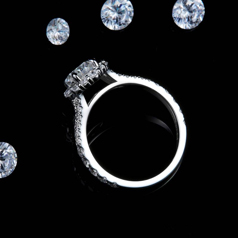 蛋形Women's RingS925银镀白金定制选款主石Moissanite1.5ct/副石高碳钻