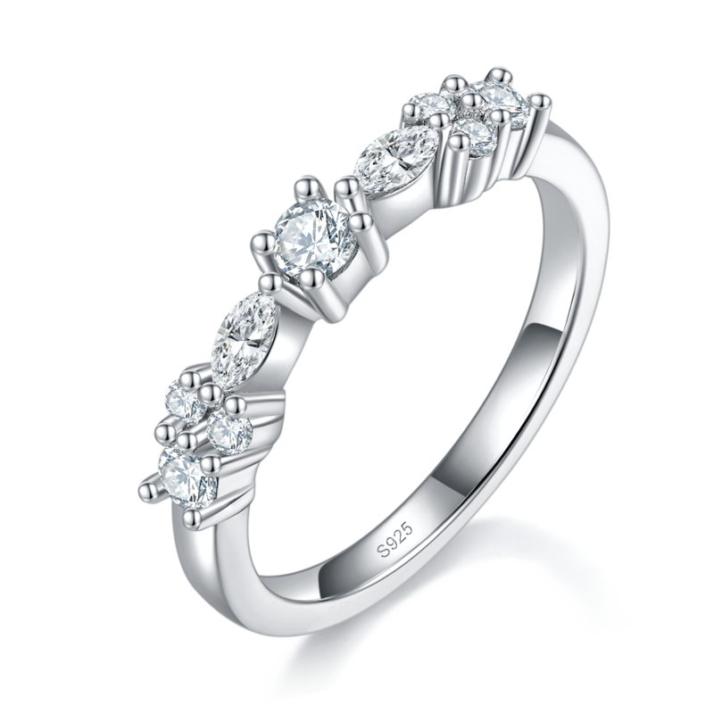 轻奢款排戒S925银镀白金定制选款莫桑钻0.55ct