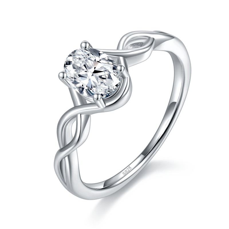 简约蛋形Women's RingS925银镀白金定制选款主石Moissanite1.0ct/副石高碳钻