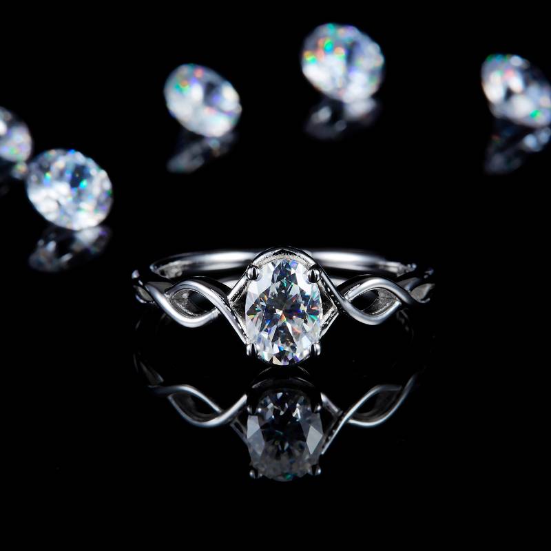 简约蛋形Women's RingS925银镀白金定制选款主石Moissanite1.0ct/副石高碳钻