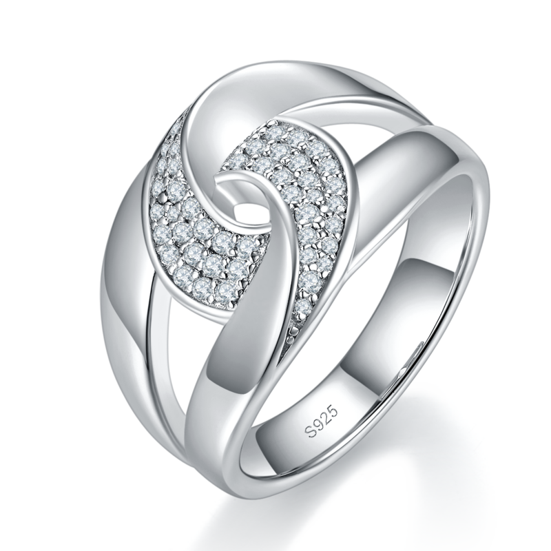 Affordable Luxury宽版排戒Women's RingS925银镀白金定制选款Moissanite0.252ct