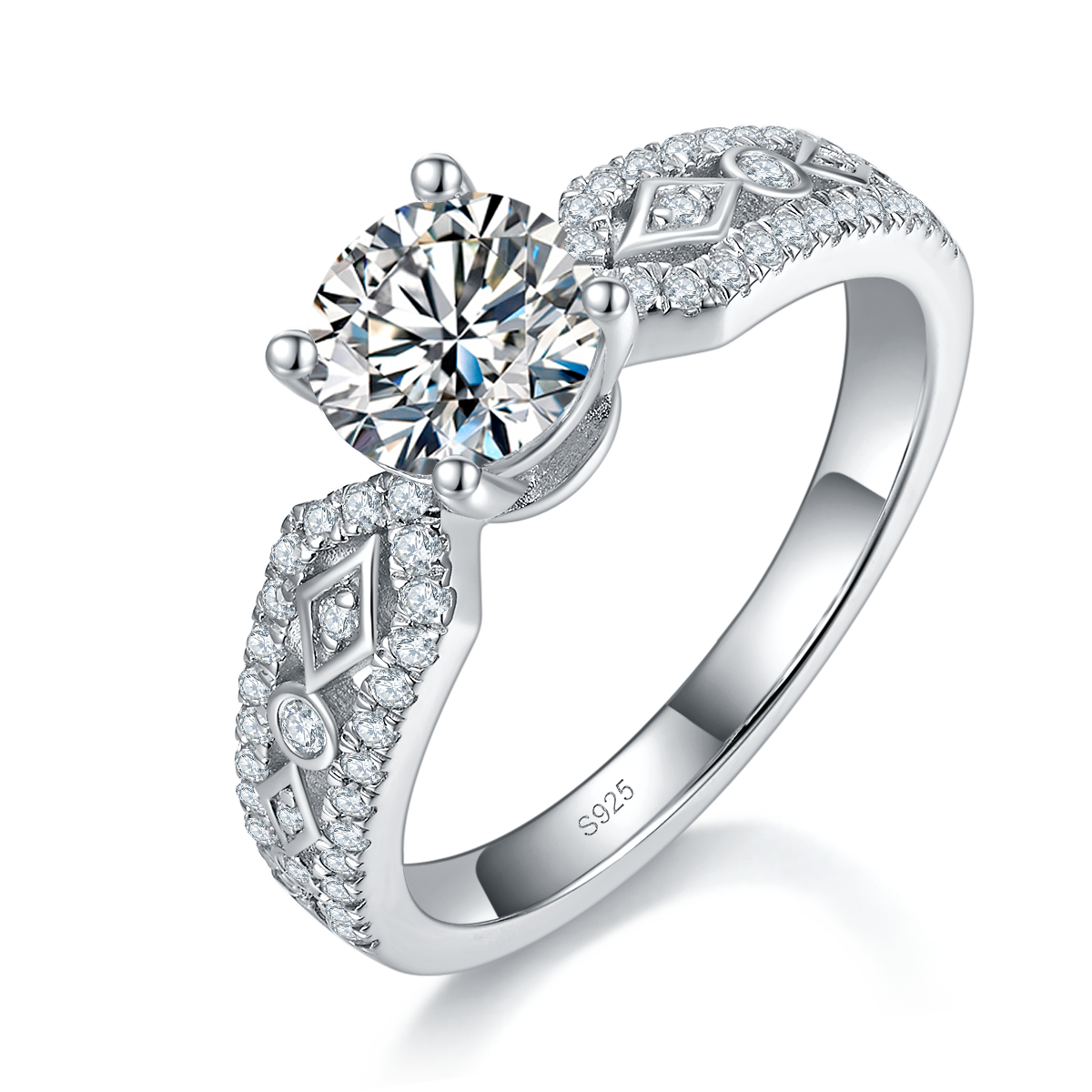Full Diamond Light Luxury Women's Ring S925 Silver Plated Platinum Customized Selection Main Stone Moissanite 1.0ct/Side Stone Cubic Zirconia