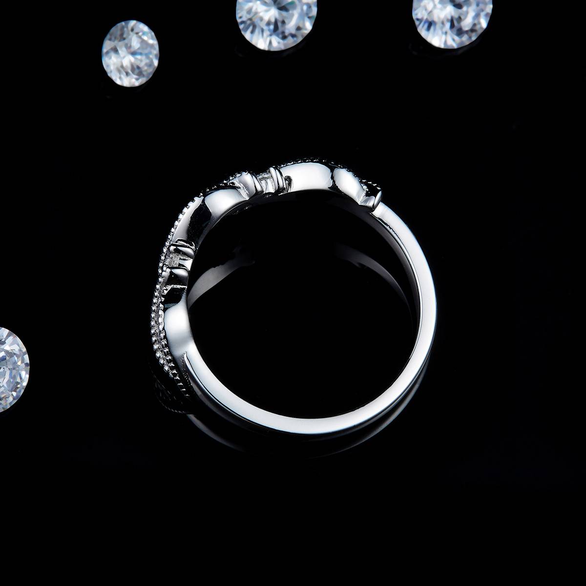 Twisted arm bead edge ring S925 silver plated platinum customized option Moissanite 0.24ct