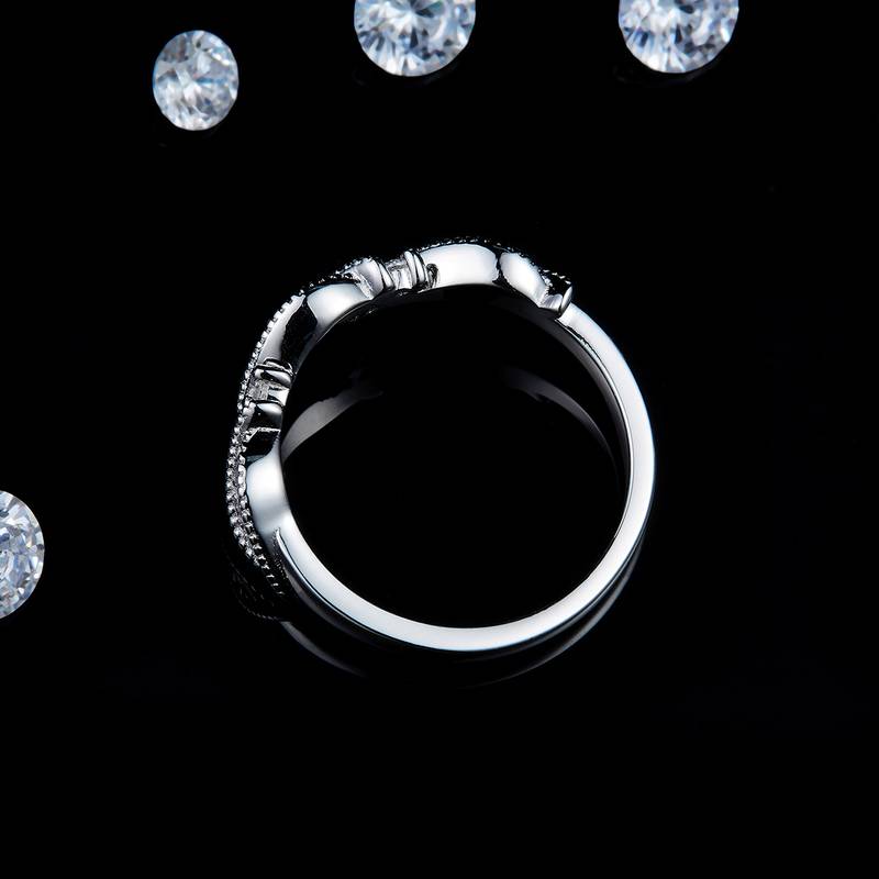 扭臂珠边排戒S925银镀白金定制选款Moissanite0.24ct