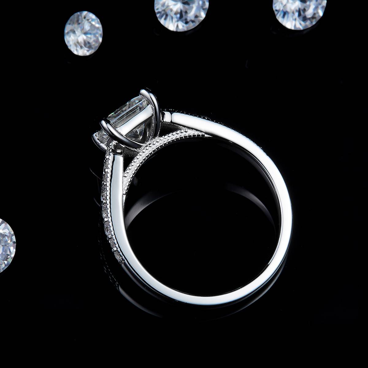 Light Luxury Princess Women's Ring S925 Silver Plated Platinum Customized Selection Main Stone Moissanite 1.2ct/Side Stone Cubic Zirconia
