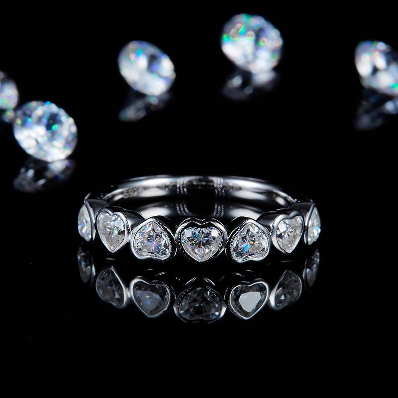 爱心水泡排戒S925银镀白金定制选款Moissanite2.45ct