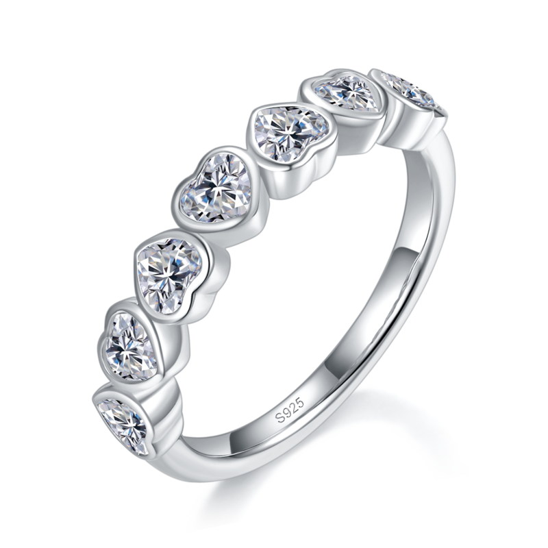 爱心水泡排戒S925银镀白金定制选款Moissanite2.45ct