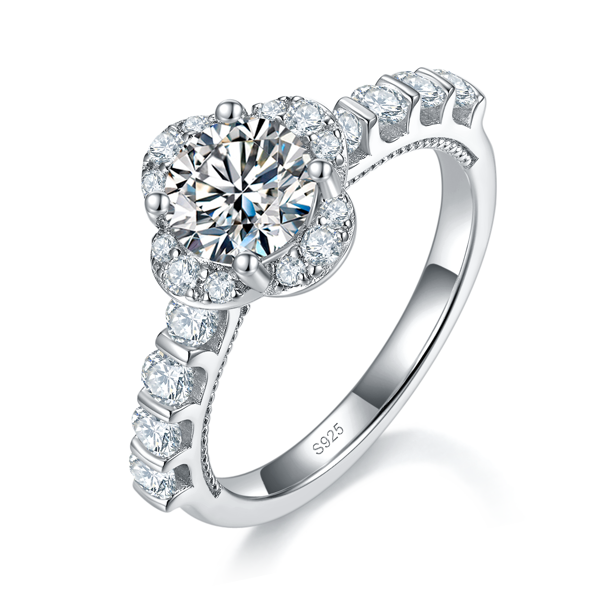 Four Leaf Flower Women's Ring S925 Silver Plated Platinum Customized Selection Main Stone Moissanite 1.0ct/Side Stone Cubic Zirconia