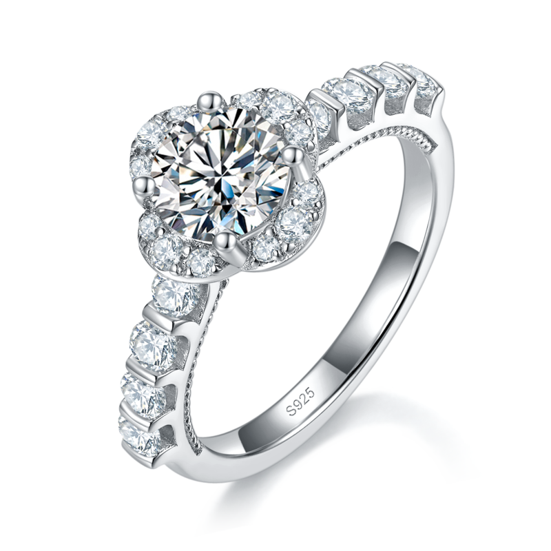 四叶花Women's RingS925银镀白金定制选款主石Moissanite1.0ct/副石高碳钻