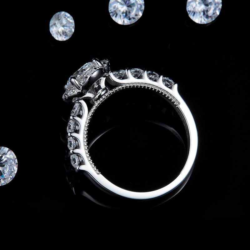 四叶花Women's RingS925银镀白金定制选款主石Moissanite1.0ct/副石高碳钻