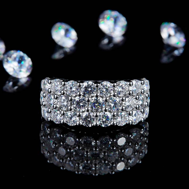 3mm半圈碎钻排戒S925银镀白金定制选款莫桑钻2.5ct