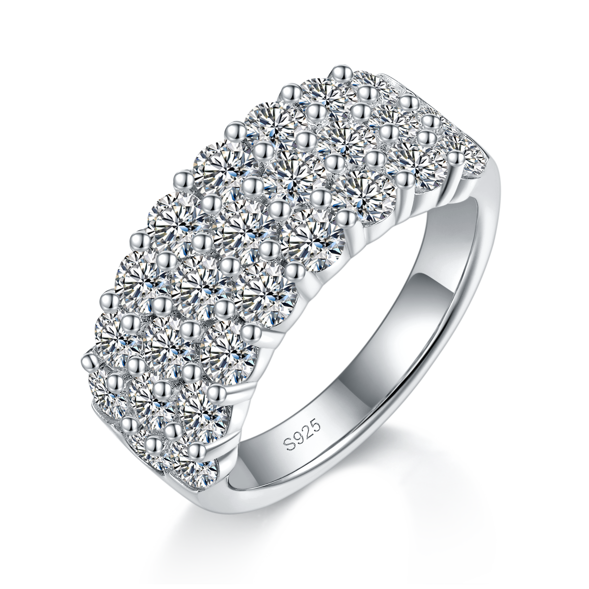 3mm Half Circle Broken Diamond Ring S925 Silver Plated Platinum Customized Selection Moissanite 2.5ct