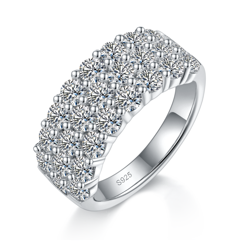 3mm半圈碎钻排戒S925银镀白金定制选款莫桑钻2.5ct