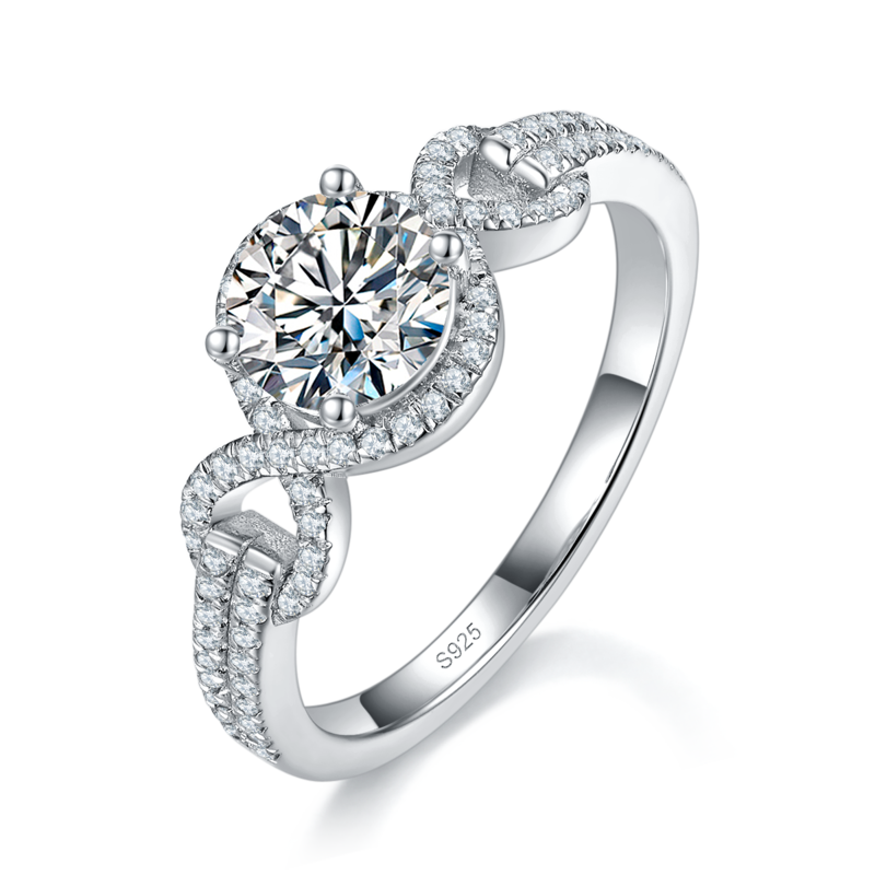 Affordable Luxury扭臂圆包Women's RingS925银镀白金定制选款主石Moissanite1.0ct/副石高碳钻