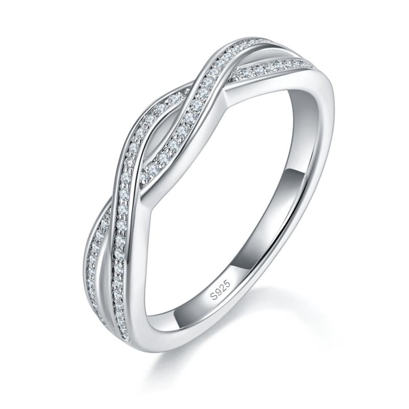 Affordable Luxury扭臂排戒Women's RingS925银镀白金定制选款副石Moissanite0.18ct