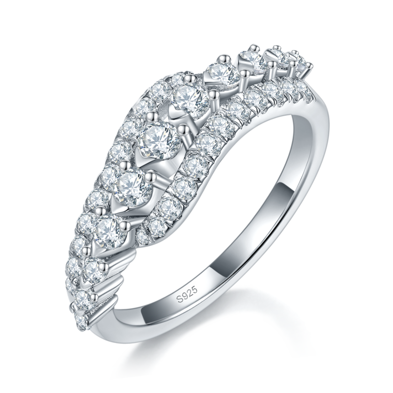 轻奢扭臂满钻排戒女戒S925银镀白金定制选款副石莫桑钻0.78ct