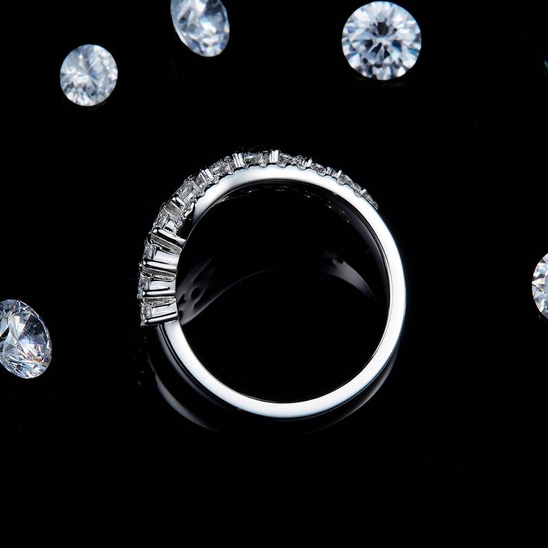 轻奢扭臂满钻排戒女戒S925银镀白金定制选款副石莫桑钻0.78ct