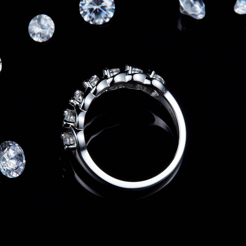 扭臂七星排戒Women's RingS925银镀白金定制选款副石Moissanite0.56ct