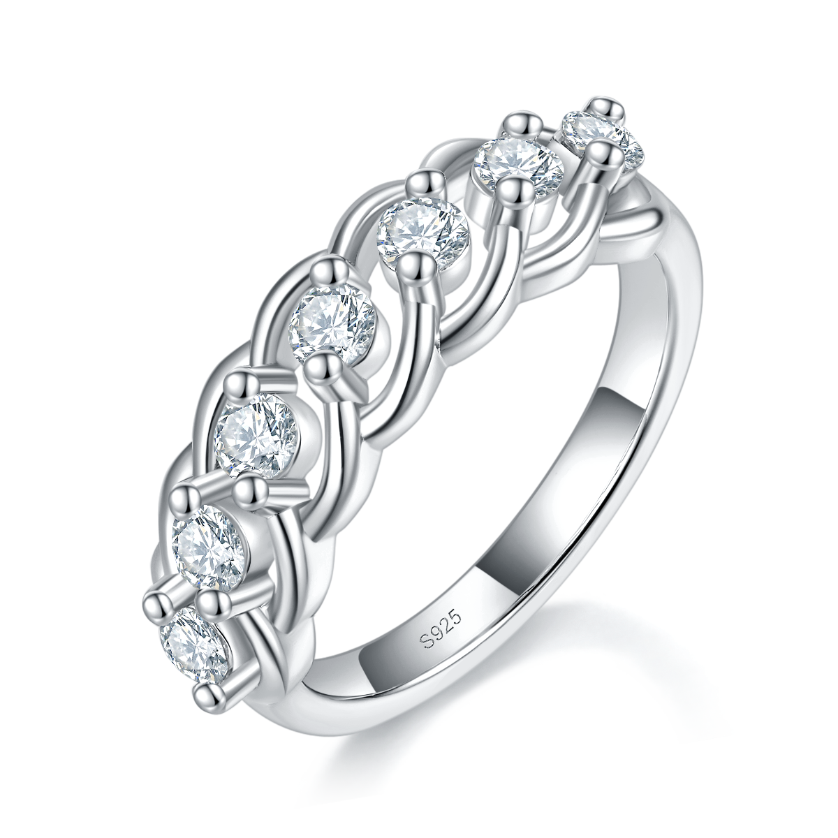 Twisted Arm Seven Star Ring Women's Ring S925 Silver Plated Platinum Customized Selection Side Stone Moissanite 0.56ct