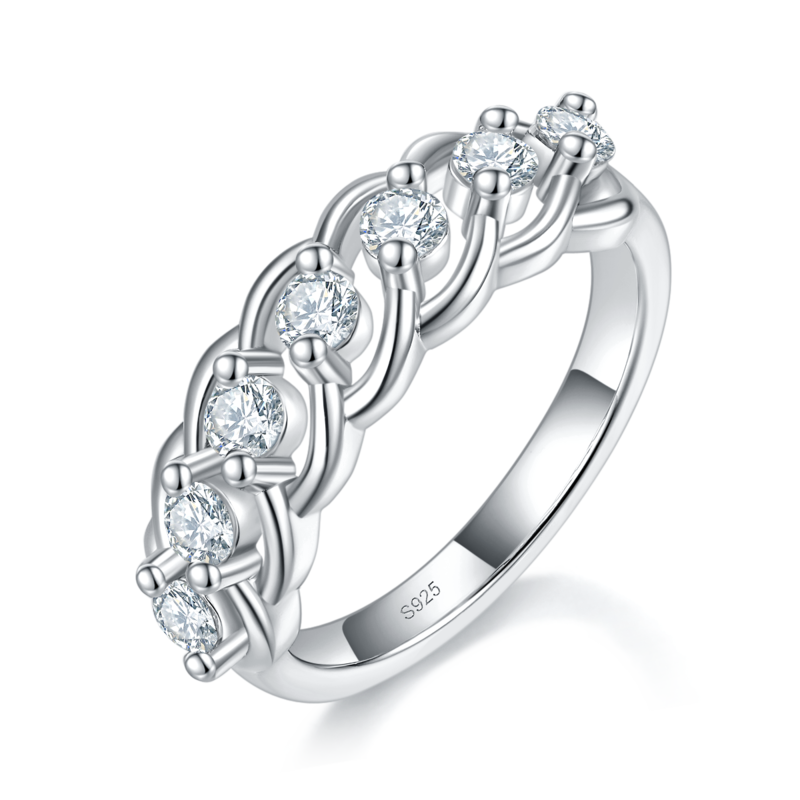 扭臂七星排戒Women's RingS925银镀白金定制选款副石Moissanite0.56ct