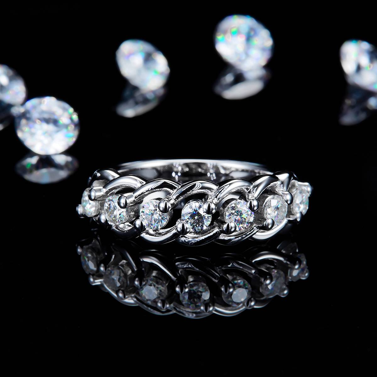 Twisted Arm Seven Star Ring Women's Ring S925 Silver Plated Platinum Customized Selection Side Stone Moissanite 0.56ct