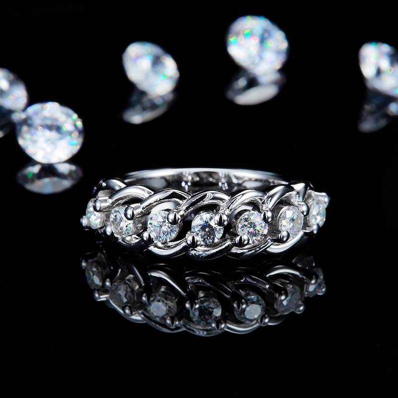 扭臂七星排戒Women's RingS925银镀白金定制选款副石Moissanite0.56ct