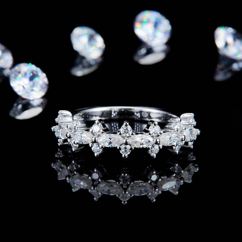 20分马眼碎钻排戒Women's RingS925银镀白金定制选款副石Moissanite0.88ct