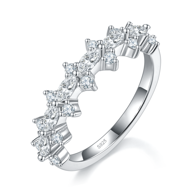 20分马眼碎钻排戒Women's RingS925银镀白金定制选款副石Moissanite0.88ct