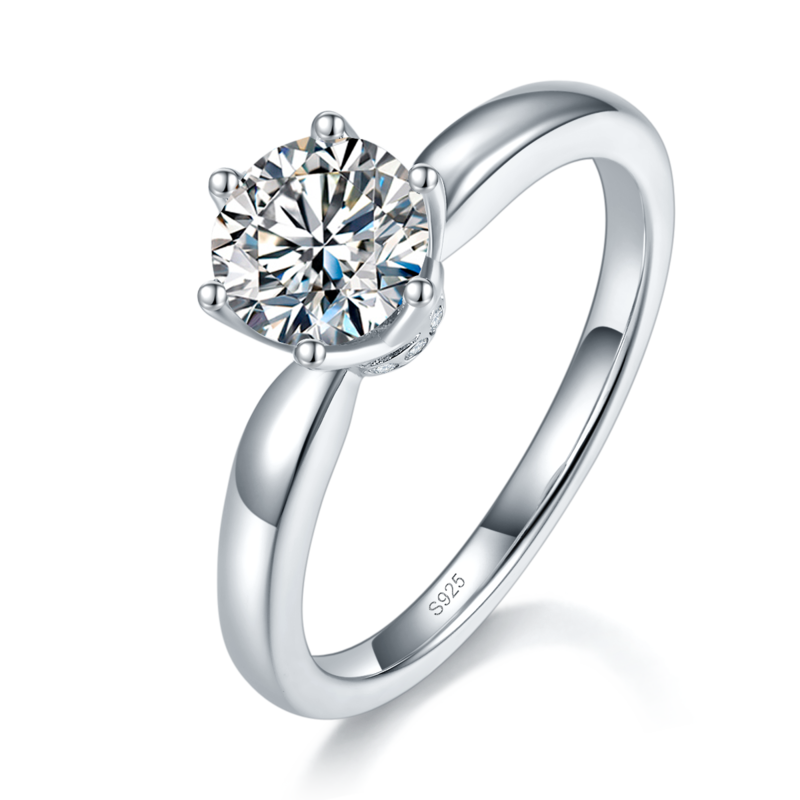 花朵六爪Women's RingS925银镀白金定制选款主石Moissanite1.0ct/副石高碳钻