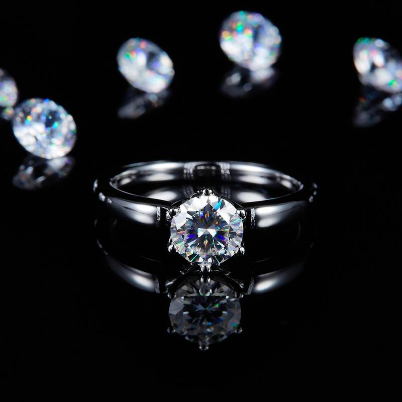 花朵六爪Women's RingS925银镀白金定制选款主石Moissanite1.0ct/副石高碳钻
