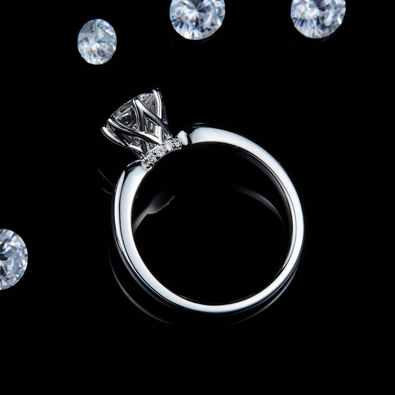 花朵六爪Women's RingS925银镀白金定制选款主石Moissanite1.0ct/副石高碳钻
