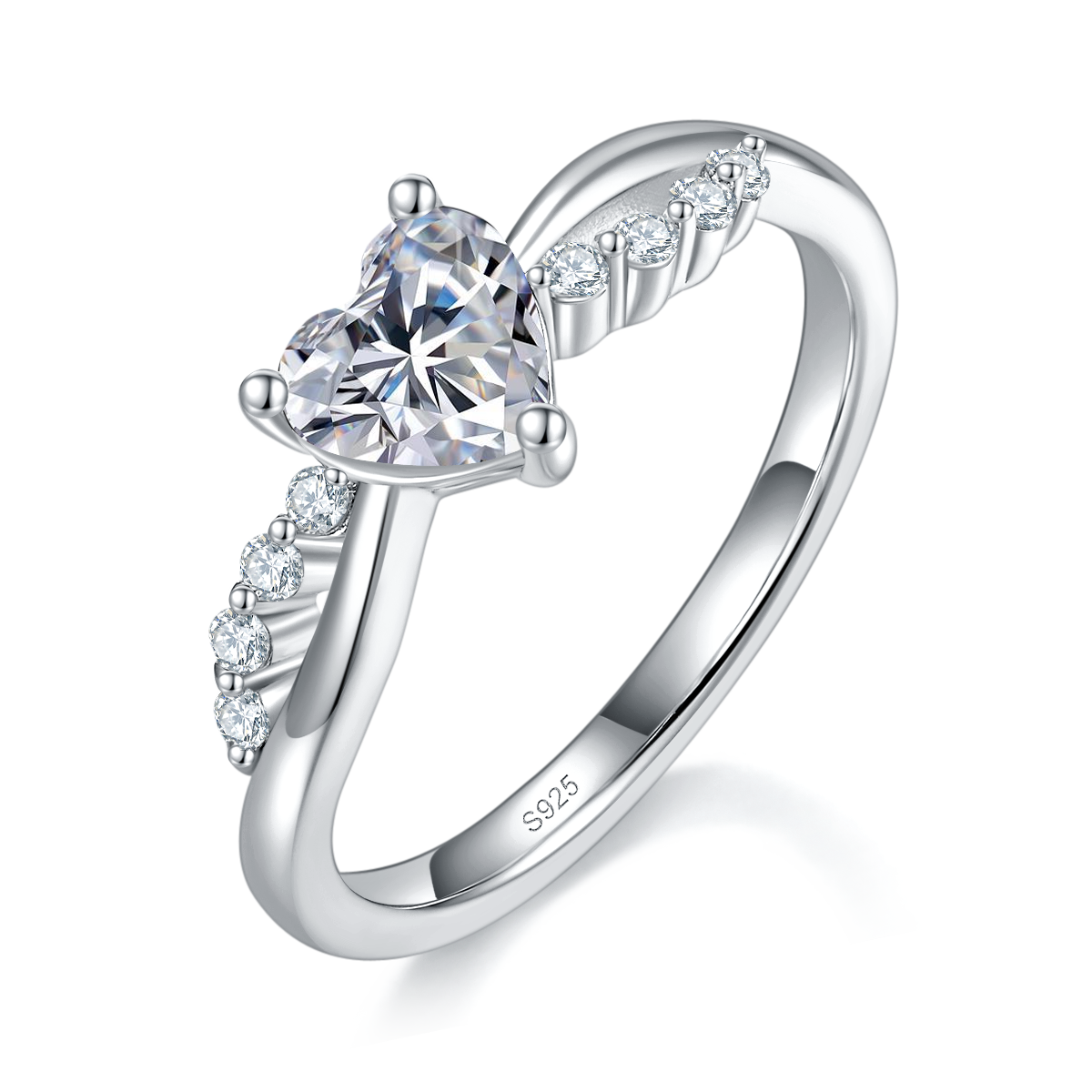 Heart Women's Ring S925 Silver Plated Platinum Customized Selection Main Stone Moissanite 0.8ct/Side Stone Cubic Zirconia