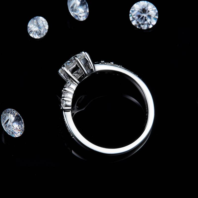 扭臂满钻六爪Women's RingS925银镀白金定制选款主石Moissanite1.0ct/副石高碳钻