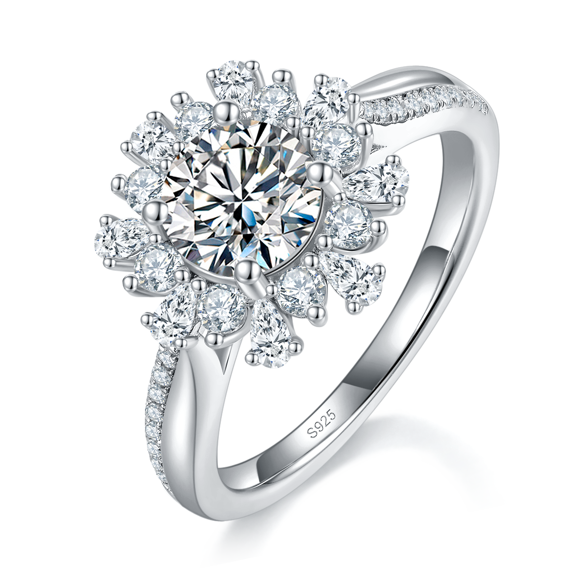 Pearl Broken Diamond Sunflower Women's Ring S925 Silver Plated Platinum Customized Selection Main Stone Moissanite 1.0ct/Side Stone Cubic Zirconia