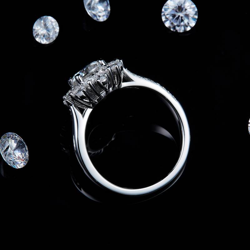 梨形碎钻太阳花Women's RingS925银镀白金定制选款主石Moissanite1.0ct/副石高碳钻