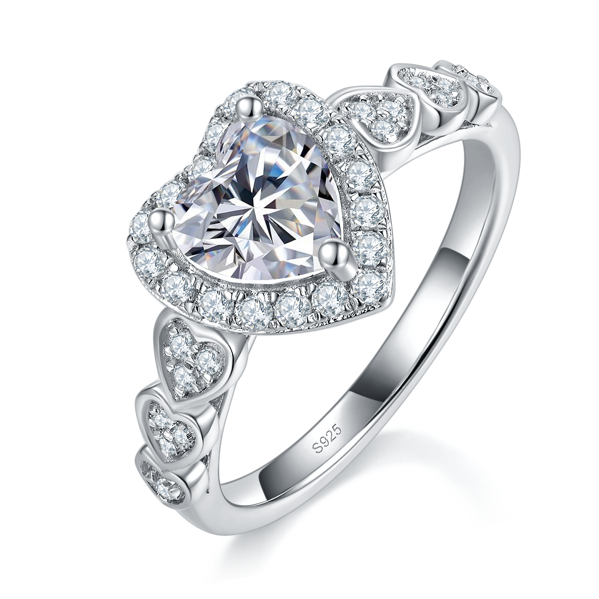 Heart Round Bag Women's Ring S925 Silver Plated Platinum Customized Selection Main Stone Moissanite 1.0ct/Side Stone Cubic Zirconia